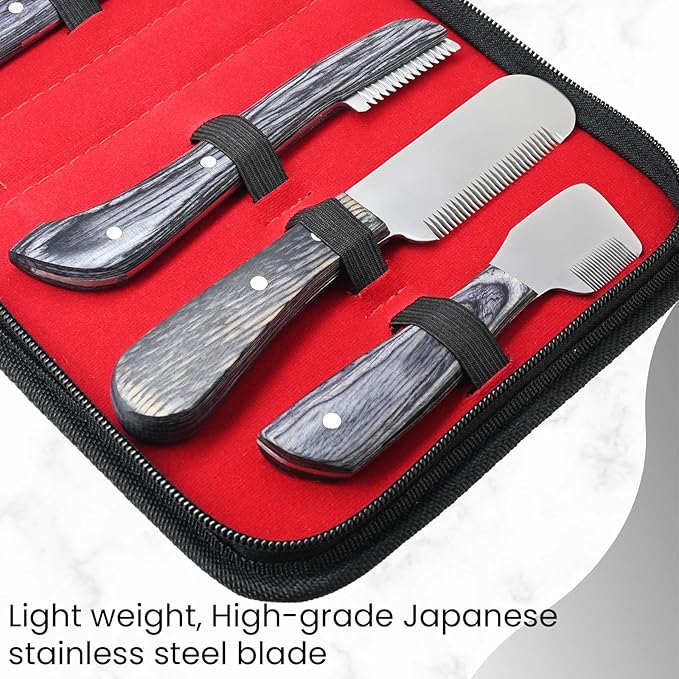 Dog Grooming Stripping Knife Set – 6-Piece Stainless Steel Hand Stripping Tools with Wooden Handles – Coarse, Medium, Fine & Extra-Fine Knives for Dogs, Cats & Wire-Coated Pets (Black)