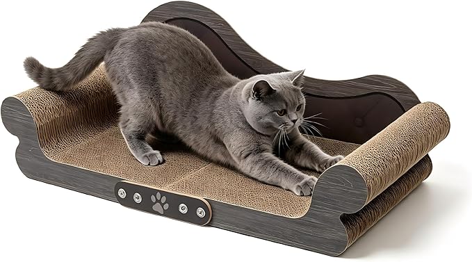 Extra Large Cat Scratcher Bed, 26.5" Sofa Shaped Cardboard Scratch Pad & Couch, Durable Cat Lounger, Furniture Protector for Large Cats & Multi-Cat Households (Wood Color)
