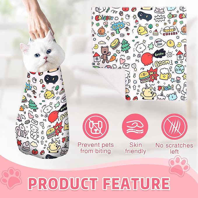 3 Pcs Cat Grooming Wrap,21in Cat Swaddle Wrap, Self Adhesive Cats Blanket for Nail Trimming