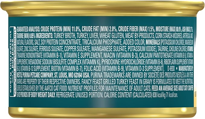Purina Fancy Feast Grilled Wet Cat Food Turkey Feast in Wet Cat Food Gravy - (Pack of 24) 3 oz. Cans