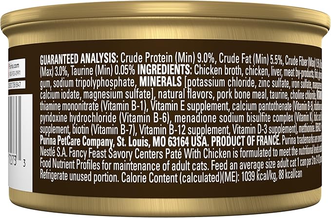 Purina Fancy Feast Savory Centers Gourmet Wet Cat Food Pate With Chicken and Gravy Center, (Pack of 24) 3 oz Cans