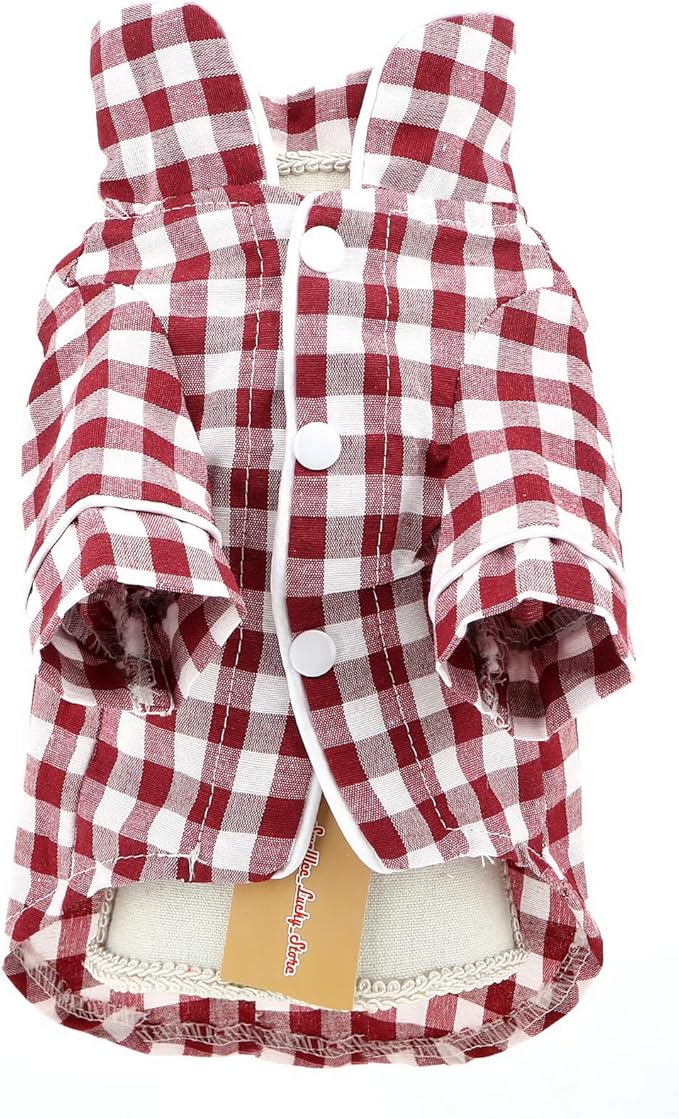 SMALLLEE_LUCKY_STORE Dog Pajamas for Small Medium Dogs Cats Soft Pet Sleepwear Shirts Comfortable Lapel Pjs Loungewear Clothes Bulldog Chihuahua Yorkie Two-Legged Outfit, Red, XXL