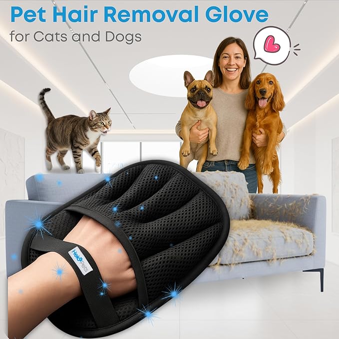 Pet Hair Remover Glove for Cats and Dogs – Electrostatic Cleaning Glove for Easy Pet Hair Pickup on Furniture, Clothing, Couch & Car Seats. (Large)