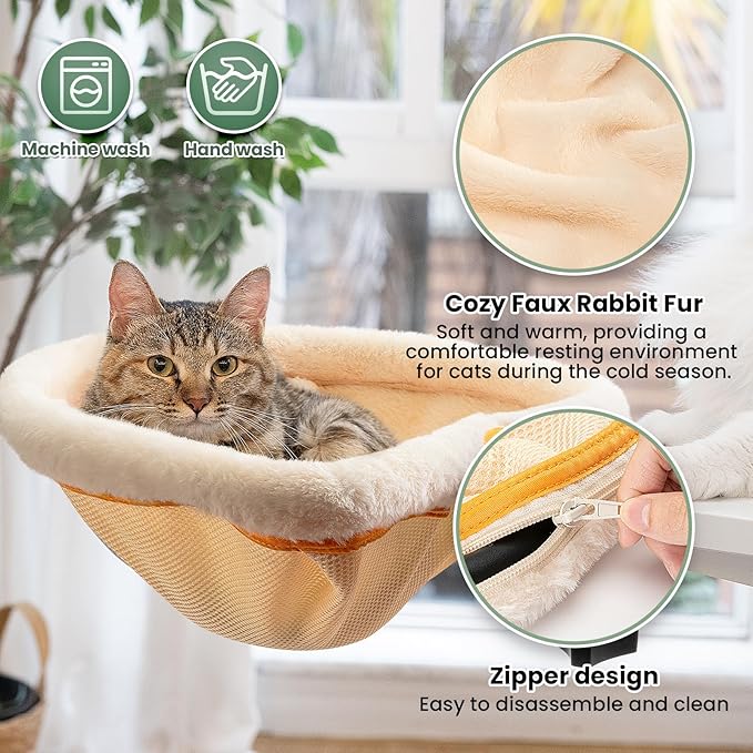 JUNSPOW Cat Desk Bed - One-Click Folding,Sunken Design & Space-Saving Semi-Circular Cat Bed, Soft Faux Rabbit Fur Material, Suitable for Various Desktops-Maximum Hold Up to 40lb