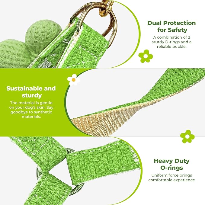 PETCARE Cute Flower Dog Harness and Bowtie Leash Set Easy Walk Puppy Dog Halter Harnesses for Small Dogs Boy Step in Dogs Harness with Buckle (Green, Chest Adjustable 9"-14", Rope Width 0.39")
