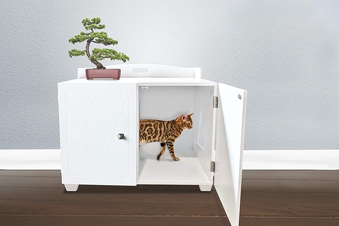 Furhaven Designer Hidden Litter Box Storage Container Cabinet - White, One Size