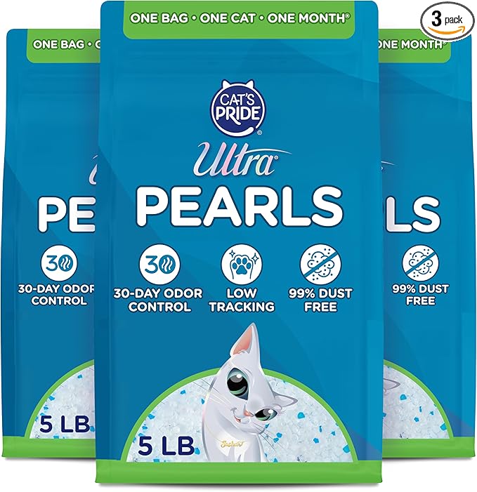 Ultra Pearls Premium Cat Litter - 99.9% Dust Free, Low Tracking, Soft on Paws, Fragrance Free - 15 Lbs. Total (3pk of 5 Lbs.)