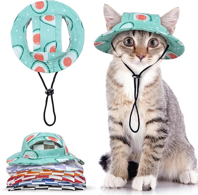 QBLEEV Cat Hats for Cats Only, Sphynx Hat with Ear Hole, Kitten Headwear Mini Sun Sombrero Caps, Summer Cat Cowboy Hats, Pet Chihuahua Sunscreen Baseball Outdoor Climbing Cap Birthday Party