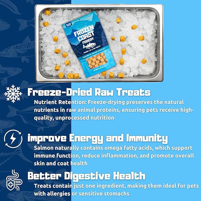 Frozen Coast Freeze-Dried Wild-Caught Salmon Cat & Dog Treats-Single-Ingredient, Omega-3, Grain-Free (5 oz Bag)