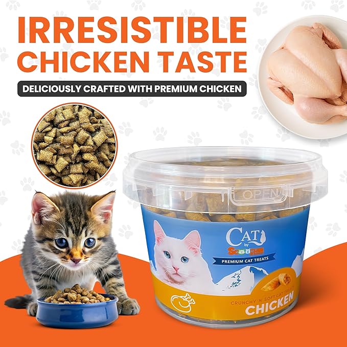 Scoochie Pet Cat by Scoochie – Chicken Flavored Cat Treats, Crunchy Outside & Creamy Inside, 3 | 8.8 oz Tubs