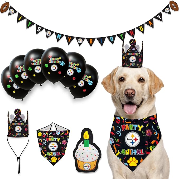 NFL Pittsburgh Steelers Pet Birthday Crown, Licensed Dog & Cat Birthday Party Hat, Football Team Costume Accessory, Pet Celebration Outfit