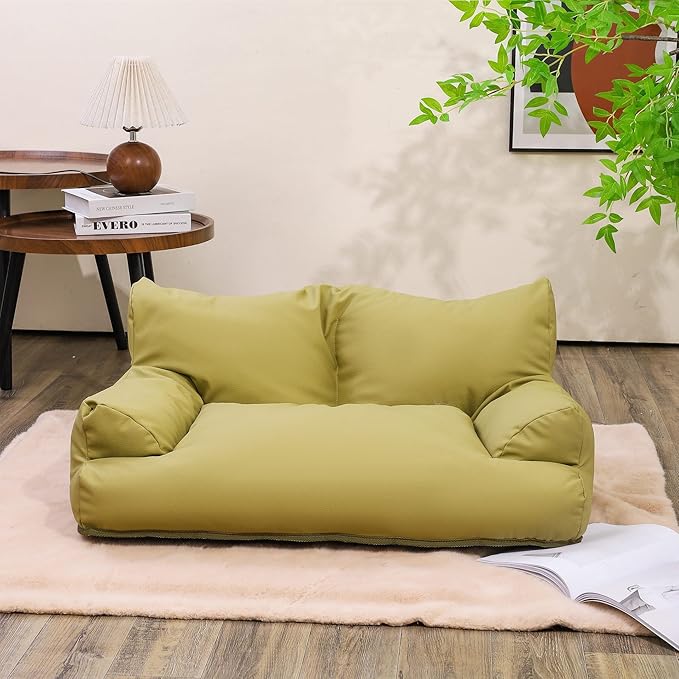 Pet Dog Cat Sofa and Chair PU Leather,Couch Soft Calming Pet Beds for Medium Small Cats and Dogs,Pet Furniture Cat Beds (Green, Medium)