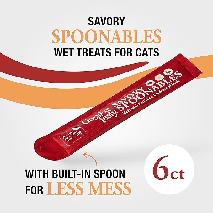 Good ‘n’ Tasty Savory Spoonables with Real Tuna, Chicken & Duck, 6 Count Tube, Triple Flavor Squeezable Lickable Wet Treats for Cats with Built-in Spoon for Less Mess (Pack of 2)