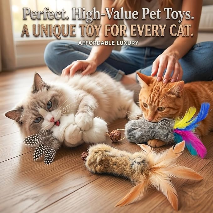 Cat Toys with Real cat Fur Feather,6pcs Kitten Catnip Toy Gall Fruit Treat & Crinkle Paper for Kicking Teeth Cleaning & Stress Relief for Indoor Cats Interactive Christmas Birthday Gift