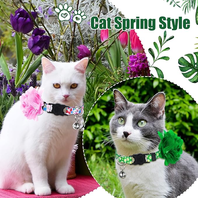 Saintrygo 8 Pack Spring Flower Cat Collars Breakaway with Bells Floral Safety Cat Collar Buckle Cute Cats Kitten Collar Gift for Girl Boy Cats Colorful Adjustable Pet Supplies Daily Decoration(Small)