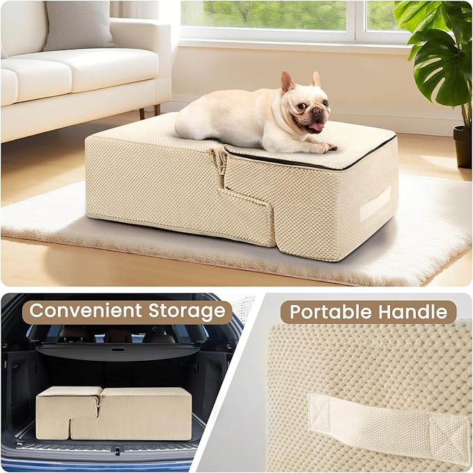 Aodisman Dog Stairs for Bed 18.5" H, 4-Step Dog Steps for Small Dogs and Cats, Indoor Non-Slip Balanced Pet Stairs are Suitable for Puppy, Older Cat,Beige