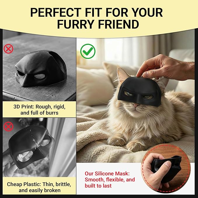 Yipintang Soft & Caring Silicone Cat Bat Mask, Skin-Friendly Halloween Costume for Cats, Lightweight & Flexible Pet Cosplay Accessories, Black Bat