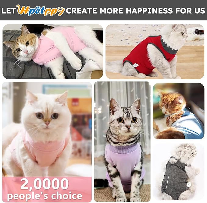 Hpetppy Cat Recovery Suit After Surgery, Breathable Cat Surgery Recovery Suit for Spay Abdominal Wounds or Skin Diseases, E-Collar Alternative Wear for Small Male Female Pets (Dark Grey, L)