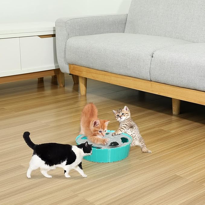 Pawaboo Interactive Cat Toy with Running Mouse, Electronic Motion Cat Toy Automatic Teaser for Indoor Cats, Pop and Play Hide Seek Cats Toys Hunting Mouse for Pet Kitten Play Fun Exercise, Lake Blue
