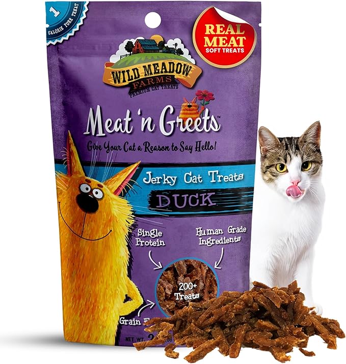 Cat Treats - Meat 'N Greets - Soft Jerky Treats with Real Meat, High Protein, Grain-Free, Perfect for Training & Rewarding, All Natural Snacks for Cats - Duck Flavor