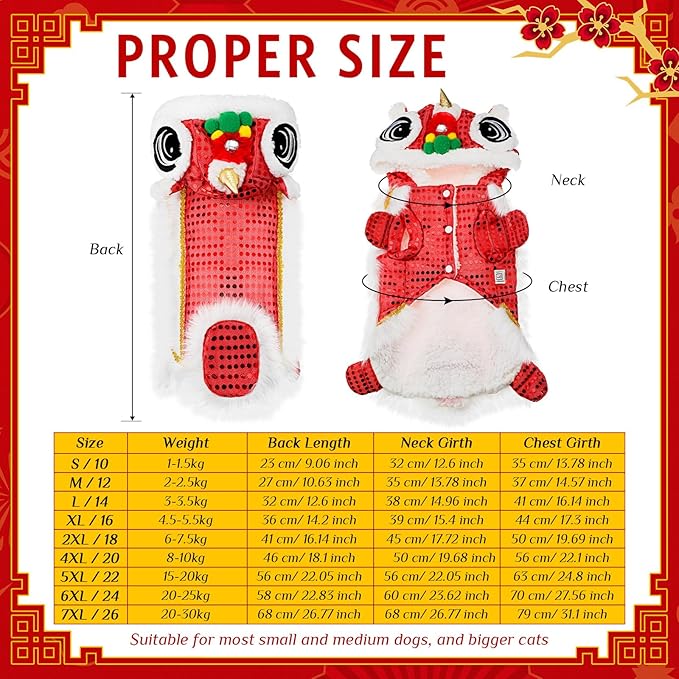 LEIFIDE Lion Dance Dog Costume Chinese New Year Pet Costume with Sequins Chinese Lion Dance Cloth Dog Clothes Hoodies Coat for pet New Year Spring Festival Dress up(Medium,Red)