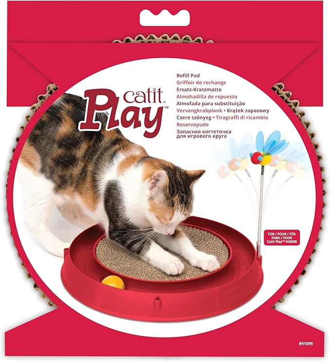 Catit Play Circuit Ball Cat Toy with Scratch Pad, Catnip Toy, Red, 43000