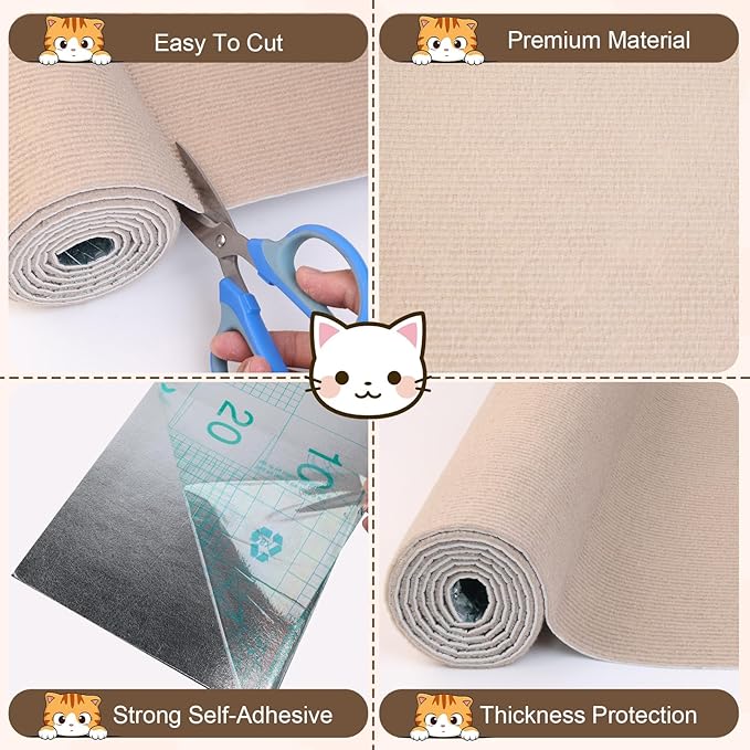 Cat Scratch Furniture Protector, 78.7"x15.8" Trimmable Anti-Scratch Mat with Adhesive Stickers & Thumbtacks, Self-Adhesive Scratch Pad for Couch, Sofa, Wall, Door and Cat Tree Khaki