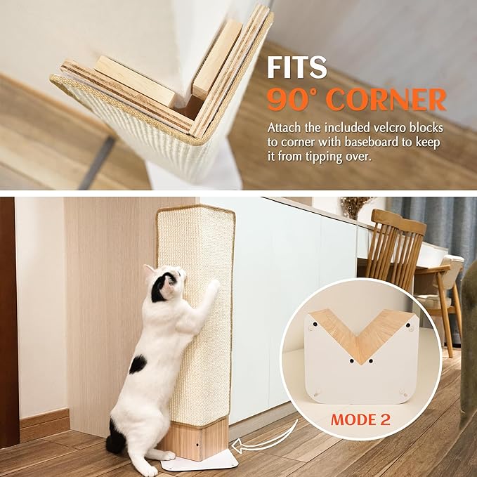 PETKARAY Couch Corner Cat Scratcher, 22" Corner Scratching Post Wall Scratcher, Sisal Furniture Protector for Sofa with Reversible Base, Small