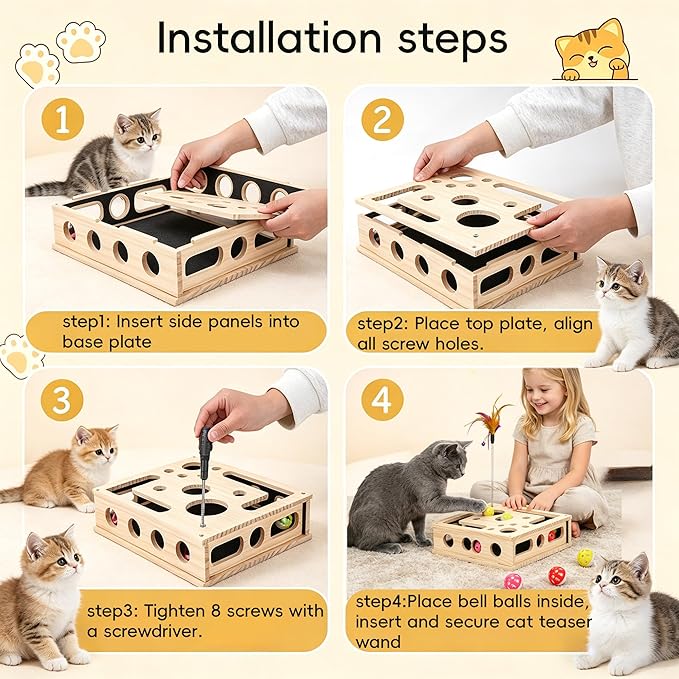 Cat Puzzle Toy & Cat Treat Puzzle, Interactive Cat Scratch with Sandpaper, Cat Scratcher & Nail File, Kitten Toys Cat Claw Saver Box – for Indoor Cat Stress Relief & Claw Care