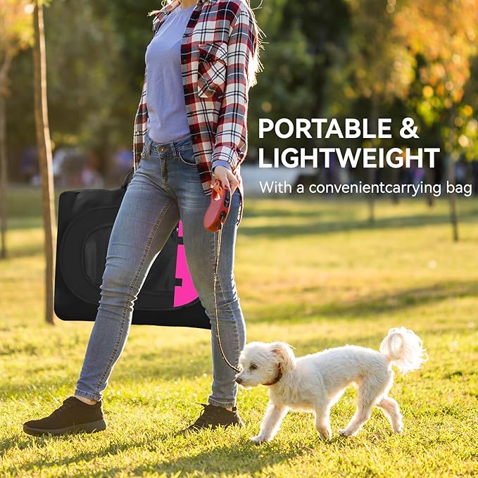 Siedihit Dog Playpen, Puppy Pet Playpens Indoor for Small Dogs Tent Crates Cage Indoor/Outdoor, Portable Pop Up Dog Kennel Playpen with Carrying Case for Dogs/Cats/Rabbits, Hot Pink