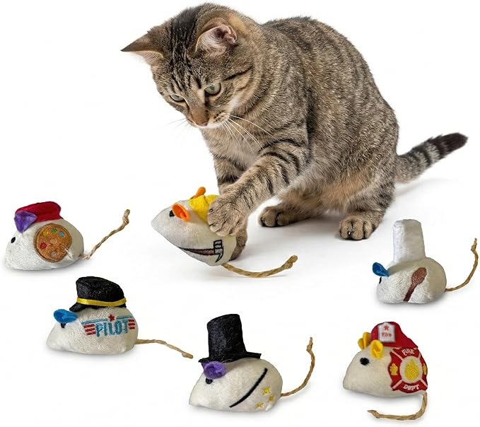 SPOT Mice at Work Cat Toys, Catnip Filled Plush Mice for Indoor Cats, Lightweight Toy Mice with Career Designs, for Single or Multi Cat Homes, 3 in, 6 Count