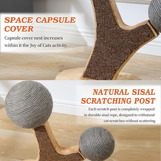 Cat Tree Cat Scratching Post with Vertical Cat Scratcher, Interactive Toy Balls, Handmade Cat Furniture with Natural Materials, Cute Kitten Scratch Post, Easy-to-Clean