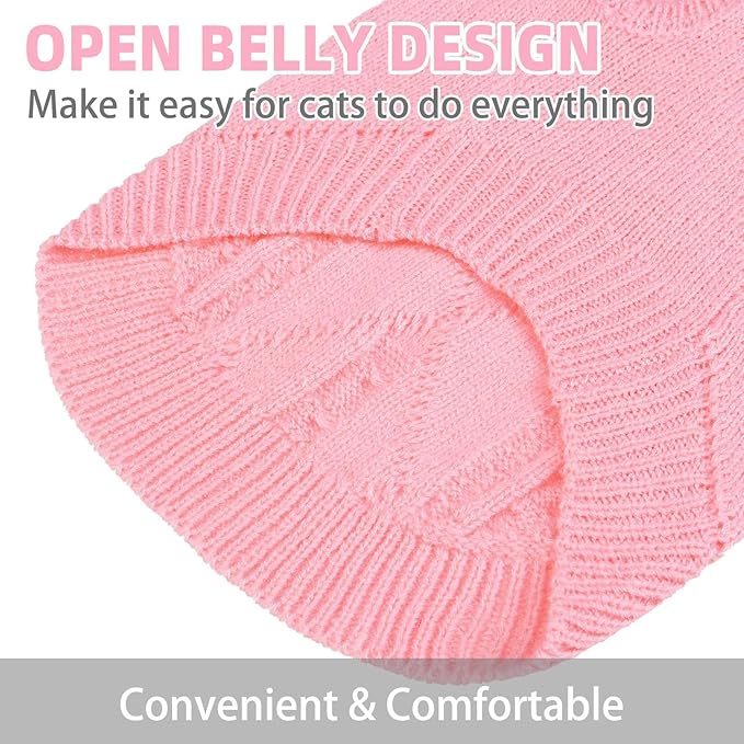 PUPTECK Winter Cat Sweater Coat - Soft Warm Cold Weather Clothes Knitwear for Kittens & Small Dogs Indoor Outdoor Wearing, Knitted Classic for Doggies Kitties Girls Boys, Pink, M