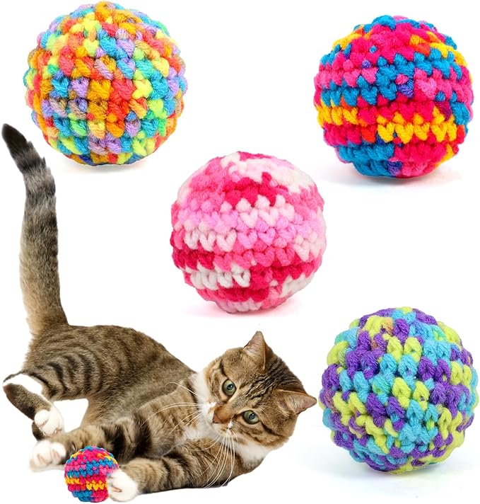 4 PCS Cat Toys Balls with Bells 4.5cm Colorful Cat Balls with Bells Soft Cat Cats Interactive Ball Toy for Cats Kitten Indoor Outdoor Playing Chewing Scratching
