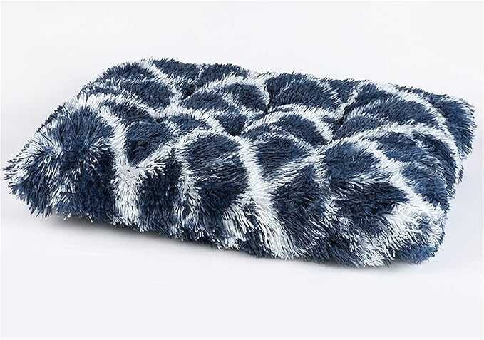 Long Plush Calming Pet Bed Cuddler Pet Bed for Dogs and Cats Fluffy Faux Fur Dog Bed with Anti Slip Bottom Machine Washable Pet Sleep Bed Crate Mat Geometric Navy Blue 2XL