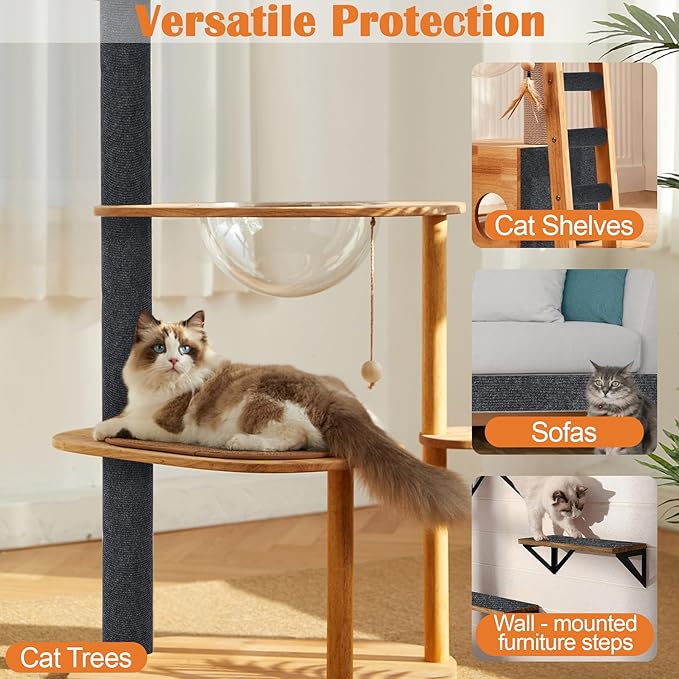 Cat Scratch Furniture Protector - 158" x 13.8" Trimmable Self-Adhesive Cats Claws Scratch Pads, DIY Cat Climbing Couch Protector for Scratch Post Cat Tree Replacement Indoor (Dark Gray)