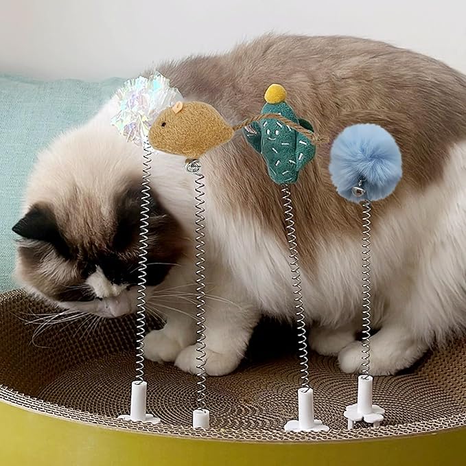 6PCS Cat Wand Toy & Scratcher Plug-ins - Cat Fun Themselves Play Toys for Kitty & Kitten