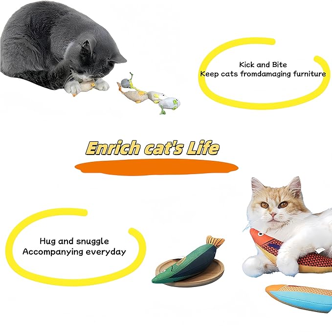 Catnip Fish Toy with Bell | 5000mg Premium A+ Catnip | Interactive Kicker Ball for Indoor Cats & Kittens | Includes Catnip Mice | Fun Kitty Toys