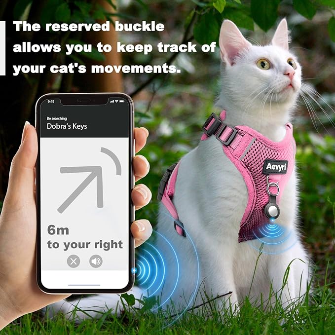 Cat Harness and Leash for Walking, The Upgrade Can be Adjusted in Four Directions and Breathable Cat Harness for Anti Escape that can be Fitted and Positioned, Reflective Strips Harness, Pink, L