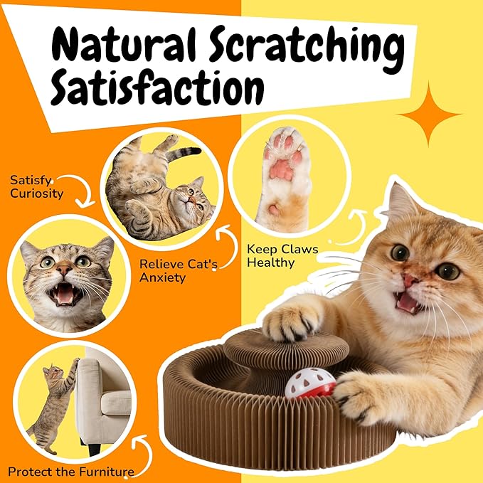 Cat Scratching Pads, Square Magic Organ Interactive Cat Toy, Reversible Cat Scratch Furniture Protector, Brown Routine
