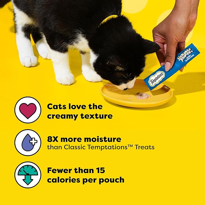 Temptations Creamy Puree Squeezable Lickable Cat Treats, Wet Cat Treats with Salmon and Chicken Variety Pack, 0.42 oz. Tubes, 16 Count