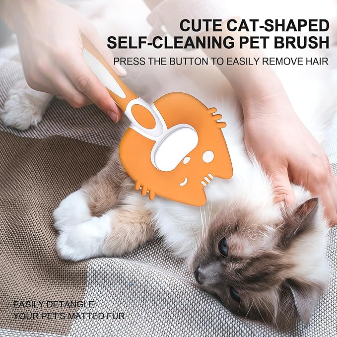 HOP Self Cleaning Slicker Brush for Cats Orange Pet Brush for Shedding&Deshedding Skin-Friendly Pet Grooming Tool for Long&Short Haired Dogs and Cats Gentle Remove Loose Hair Knots Tangles