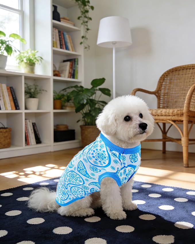 PET SHOW 4 Pack Summer Dog Shirts for Small Dogs Boy UPF 50+ UV Sun Protection Cooling Clothes Tank Top Shark Puppy T-Shirts Pet Holiday Party Sleeveless Vest Blue(Medium)
