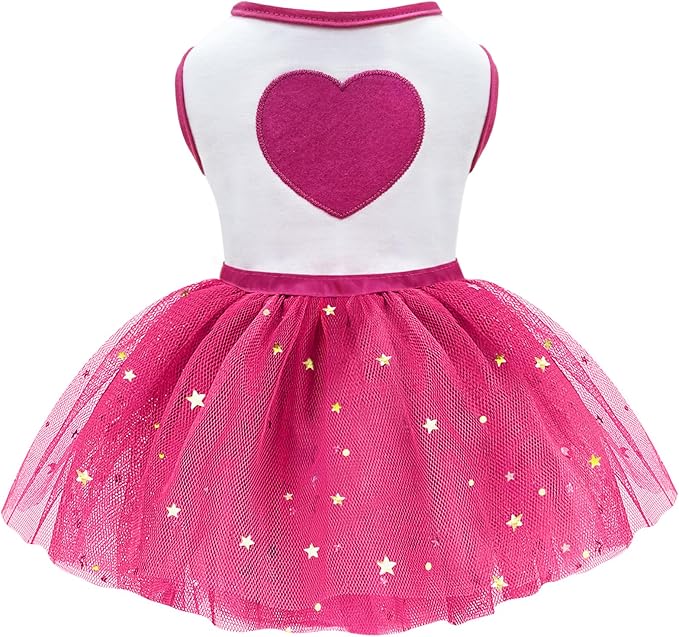 Idepet Spring Summer Pet Dog Cat Puppy Tutu Princess Dress Heart Printed Lace Dog Skirt Pet Apparel Dog Dress (Rose Red, XL)