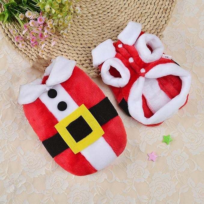 Santa Dog Costume Christmas Pet Clothes Animal Fleece Warm Outfits Clothes Winter Coat Clothes for Dog Pet Clothing Chihuahua Yorkshire Poodle (S Size)
