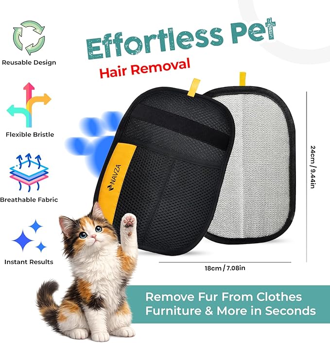 Pet Hair Removal Glove for Dogs & Cats – Reusable Electrostatic Pet Hair Remover Glove Quick Wiping & Washable – 2PCS Magic Brush pet Hair Tool with Comb & 2 Wall Hooks