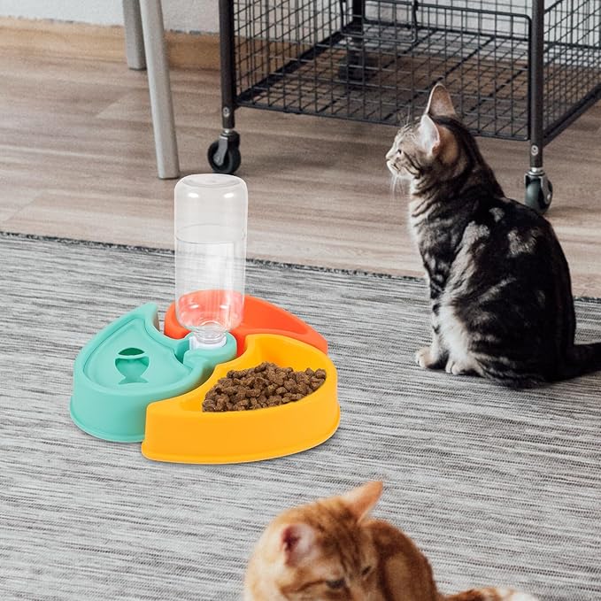 UPKOCH Automatic Cat and Dog Feeder with Detachable Anti-Skid Food and Water Bowls, Small Size Pet Feeding Dish for Dry and Wet Food Separation, Self-Watering Pet Bowl for Cats and Dogs