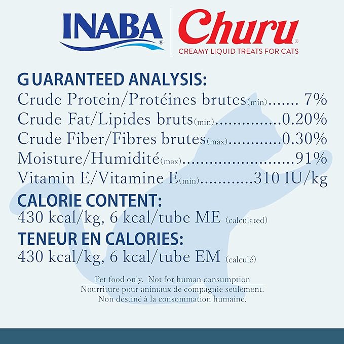 INABA Churu Lickable Purée Natural Cat Treats (Tuna Recipe, 4 Tubes)