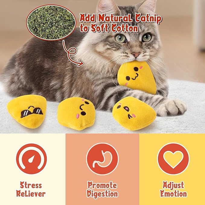 L1rabe Nuggets Catnip Stuffed Toys for Cats- 5Pcs Pet Days Funny Yellow Fried Chicken Indoor Cat Toys, Kitten Chew Bite Kick Non-Toxic Interactive Supplies for Pet Lovers Kitten Birthday Gift