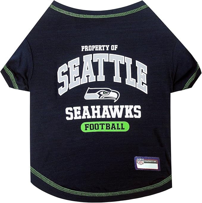NFL Seattle Seahawks Dog T-shirt Large. - Licensed Shirt for Pets Team Colored with Team Logos- Premium Stretchable Materials for the comfort of your Dog & Cat